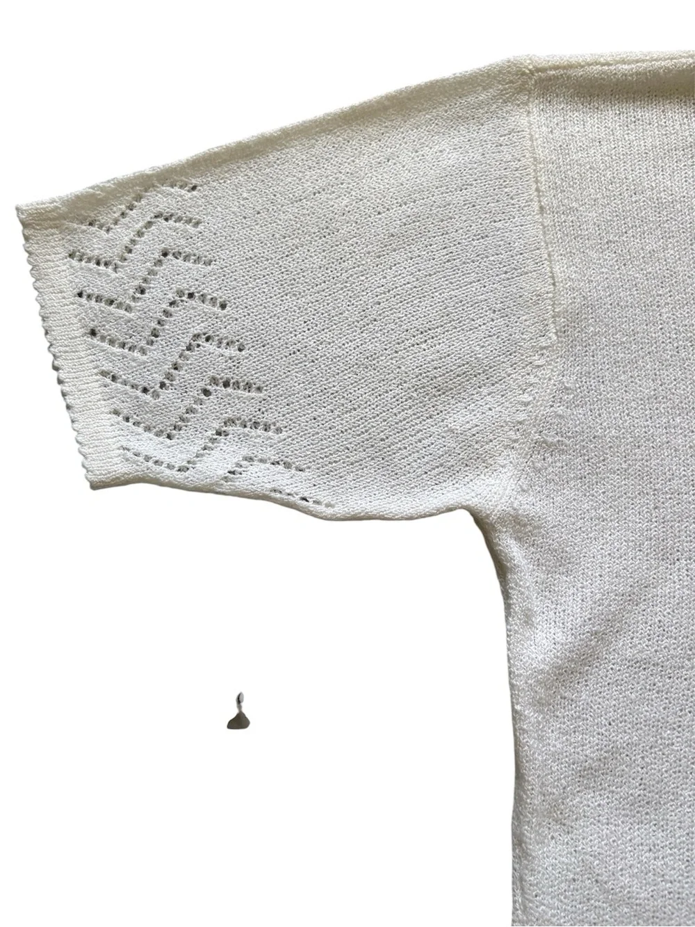 Y2K 80s 90s White Hand Embroidered Eyelet Short Sleeve Top No Size Tag